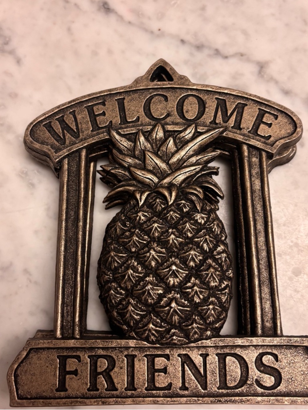 Welcome Friends Pineapple Wall Plaque - Metallic Bronze